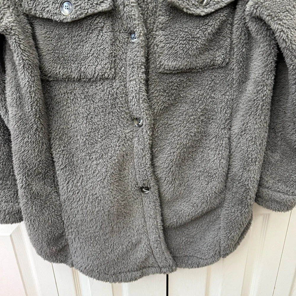 Mustard Seed Oversized Gray Fleece Teddy Shacket Cozy Jacket Womens Size Small